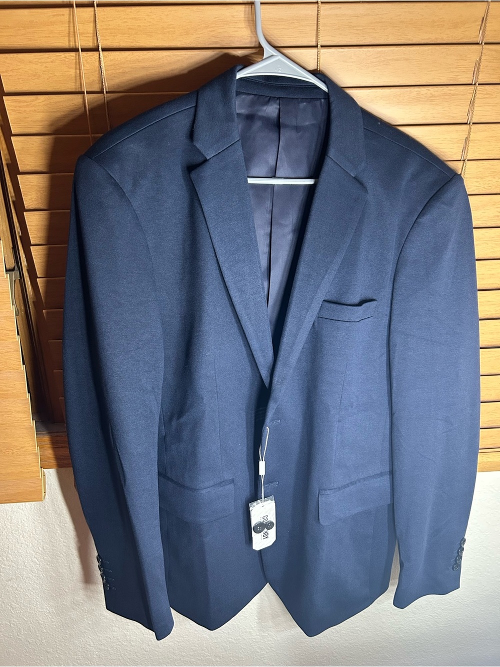 Coofandy Men's Navy Blazer - L Large Two-Button Sport Coat